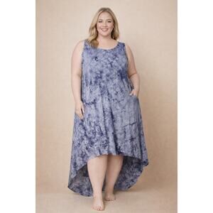 Avenue Women’s Plus Blue Tie Dye Hi Low Crisscross Back Flowy Dress Size: 14/16
